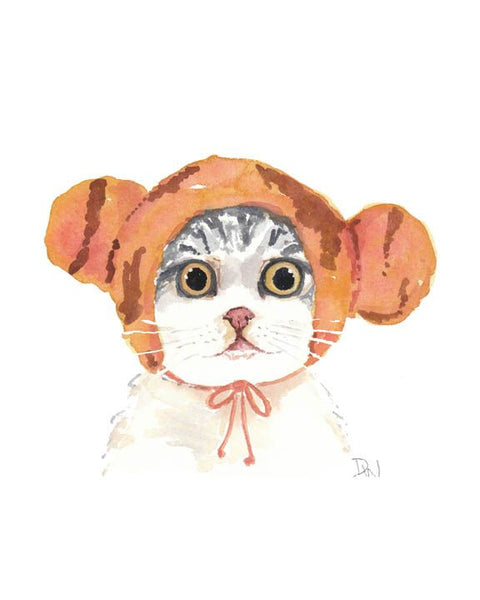 Deidre Wicks Cat with Tiger Ears Watercolour Canvas
