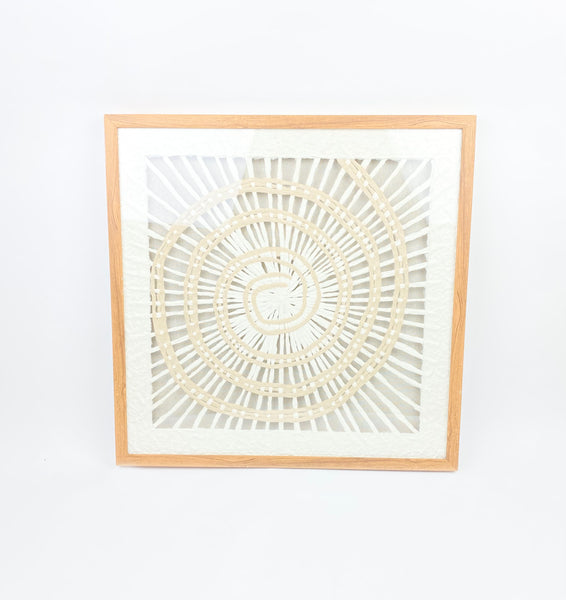 Framed White and Beige Woven Spiral