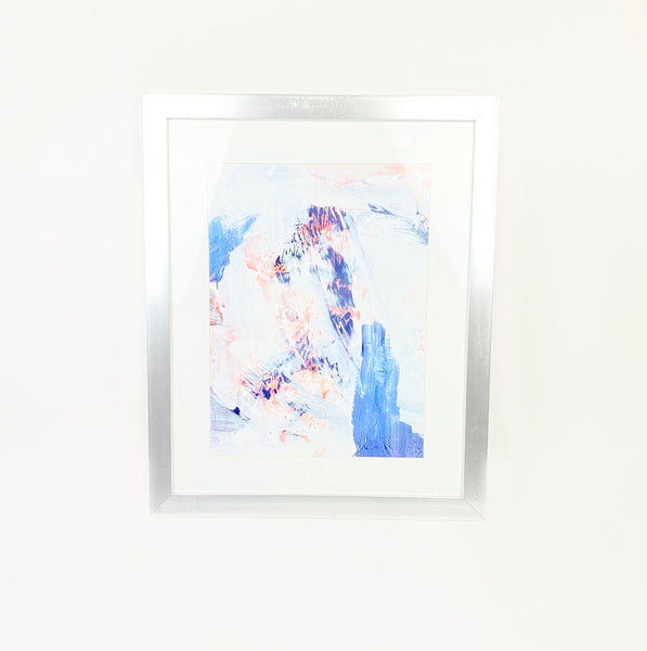 Silver Framed Blue, White and Red Abstract Print Set