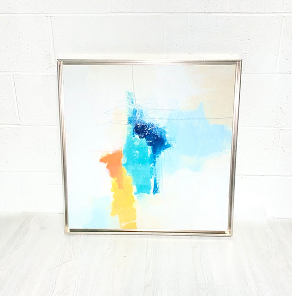 Gold Framed Blue and Orange Abstract Canvas