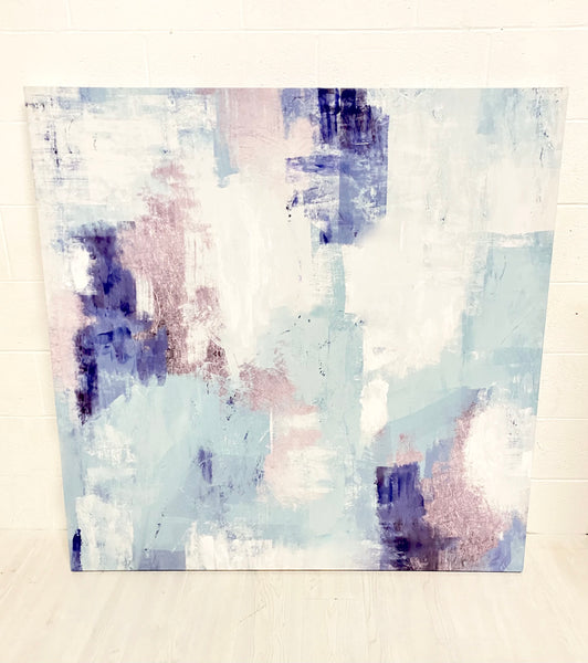 Extra Large Square Blue and White Abstract Canvas
