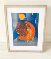 Wooden Framed Navy Blue & Orange Geometric Abstract Set